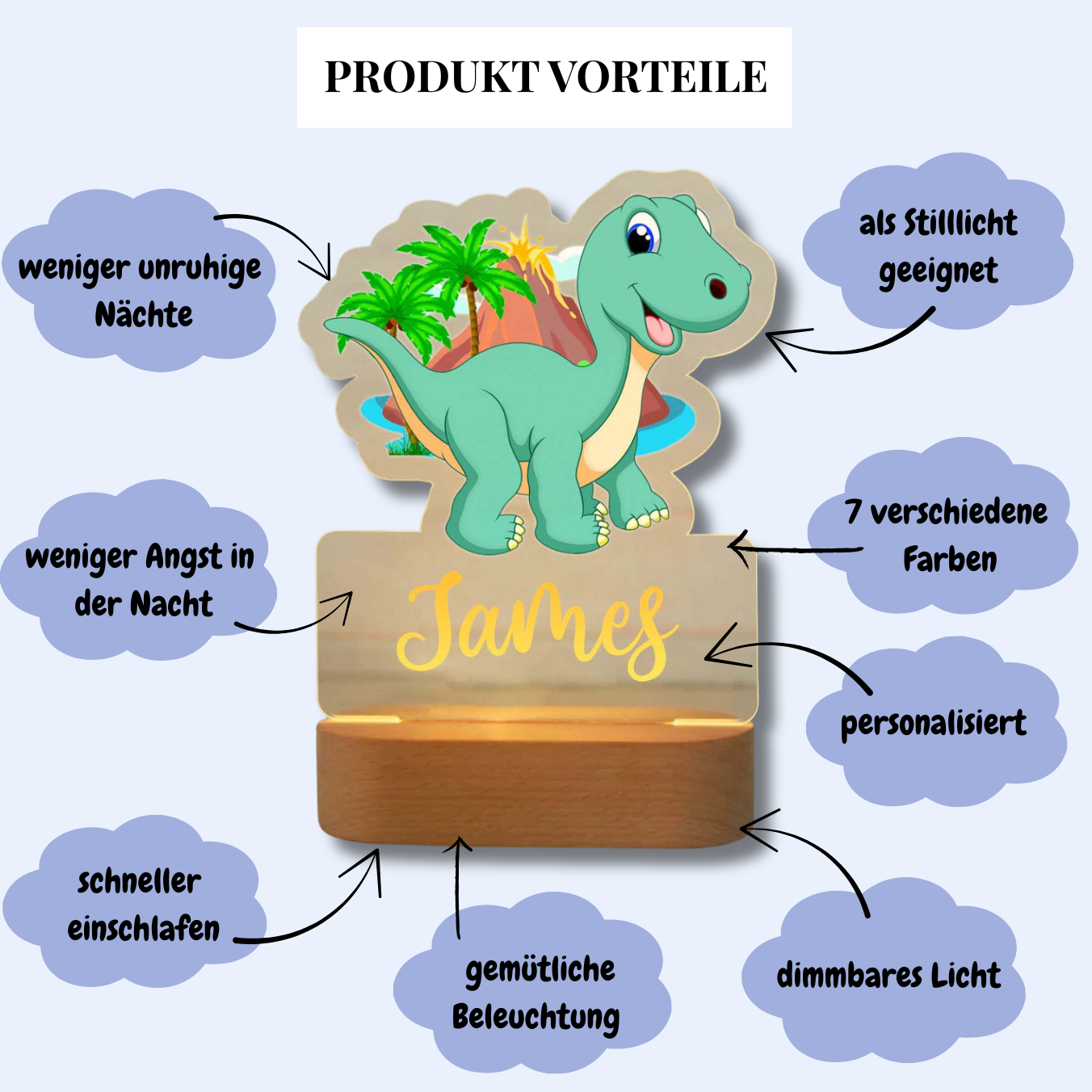 Personalisiertes Nachtlicht Dino "Rocky"