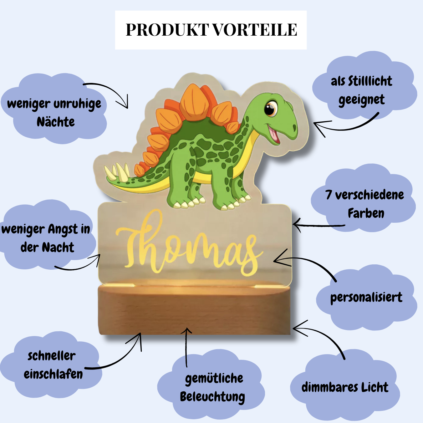 Personalisiertes Nachtlicht Dino"Spike"