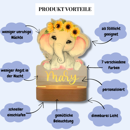 Personalisiertes Nachtlicht Elefant "Sunny"