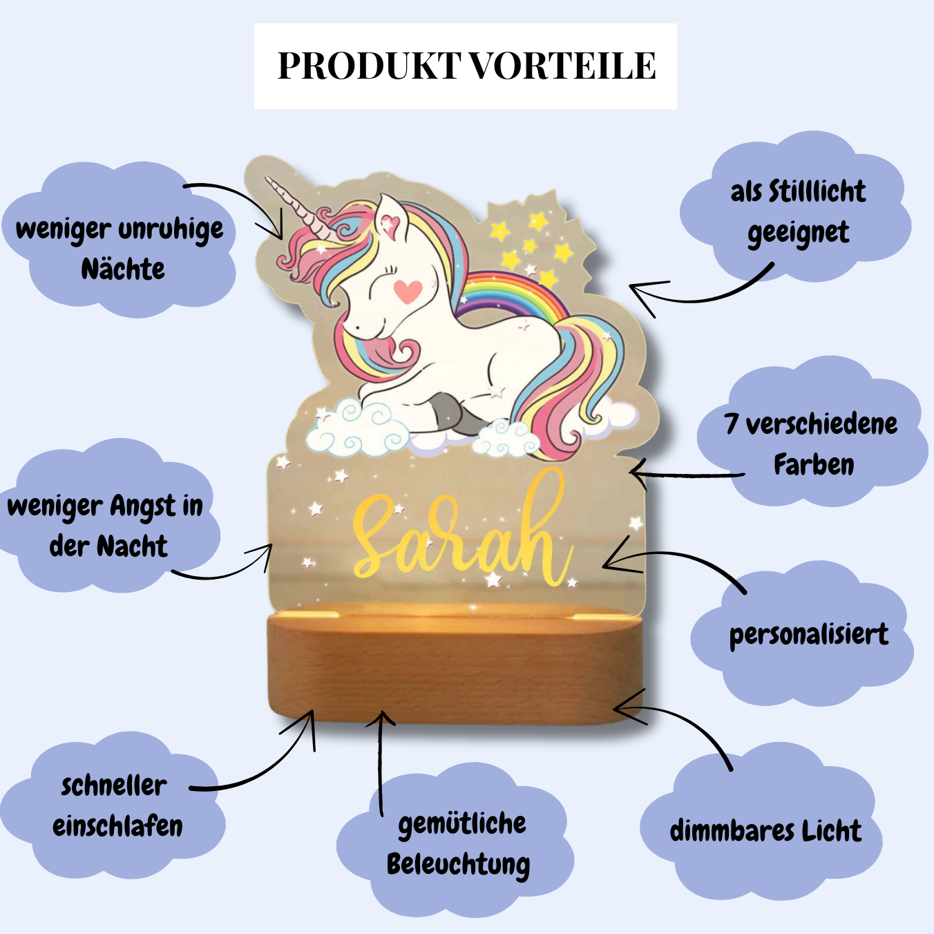Personalisiertes Nachtlicht Einhorn"Freya"