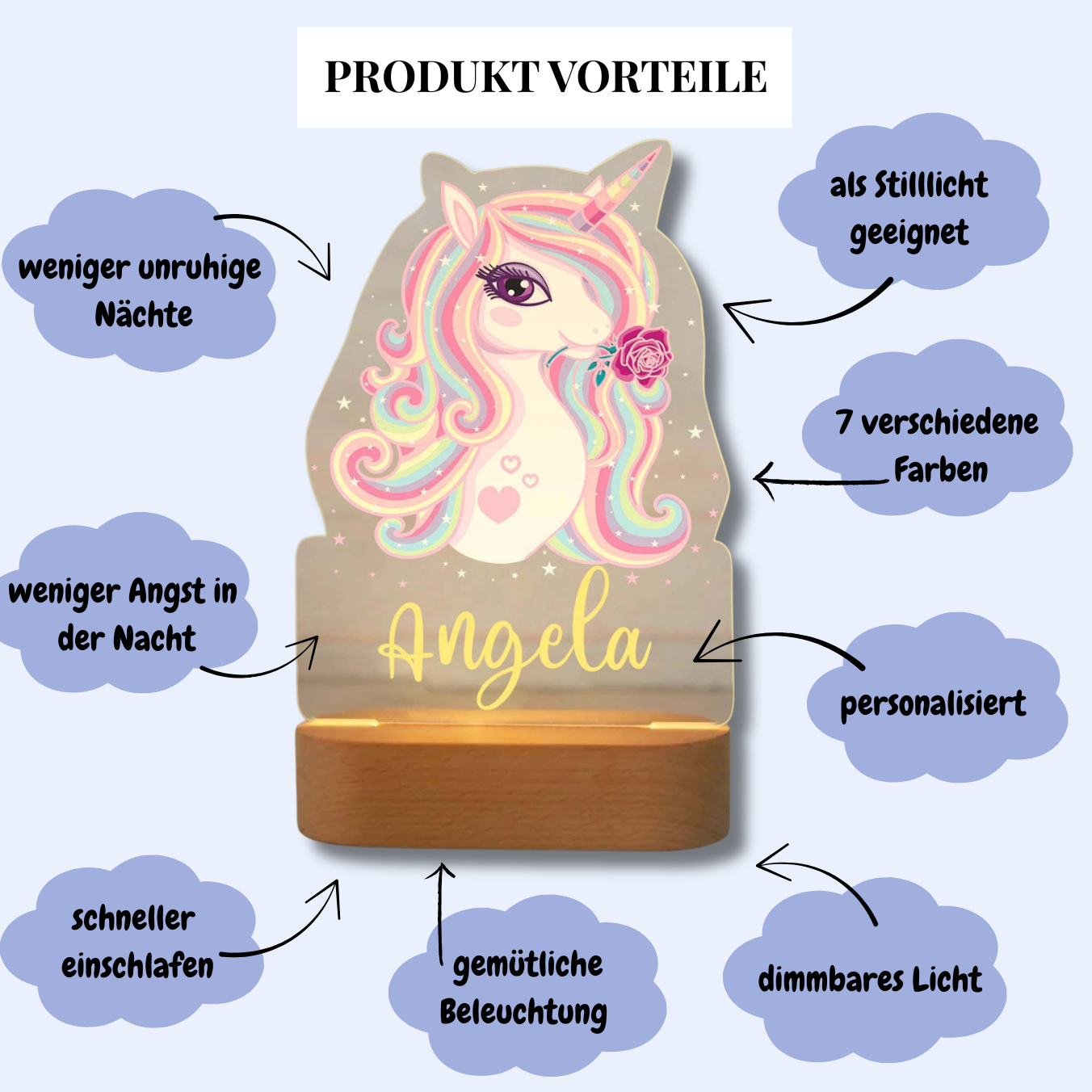 Personalisiertes Nachtlicht Einhorn "Stella"